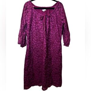 Garnet Hill Cranberry Boheme Easy Lace Overlay Midi Dress Size 16